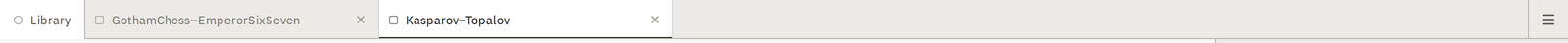 The tab bar: a pinned Library tab, two game tabs and a Settings tab, with the application menu at the right.